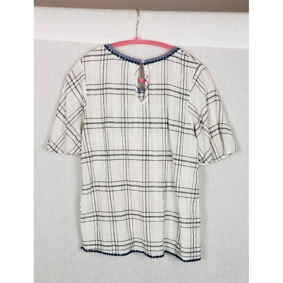 THML Blouse Top M Multicolor Tassle Bodice Check White Black 100% Cotton Boho - Picture 3 of 7